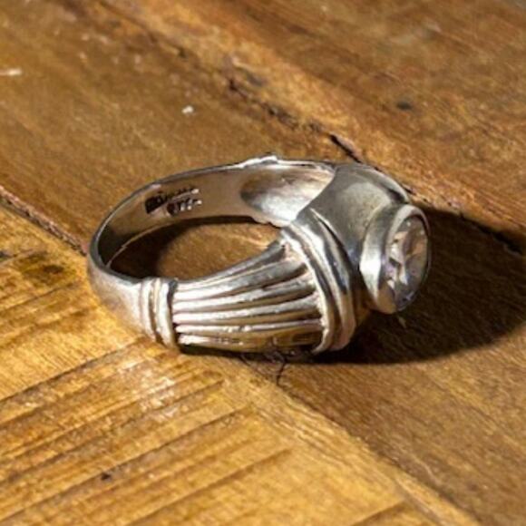 Vintage 1980s Sterling Silver Deco Revival Ring w/ CZ – Size 7.25 - Picture 4 of 5